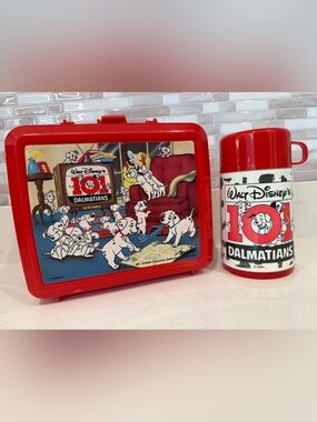 Vintage Disney 101 Dalmatians Red Lunchbox and Thermos Set